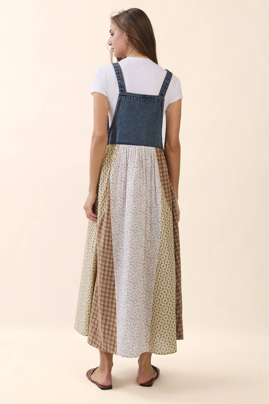 Hazel Mixed Floral And Gingham Patchwork Overall Dress