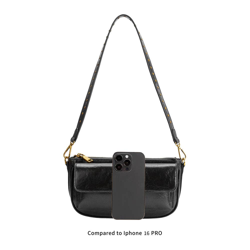 Aria Black Recycled Vegan Leather Shoulder Bag