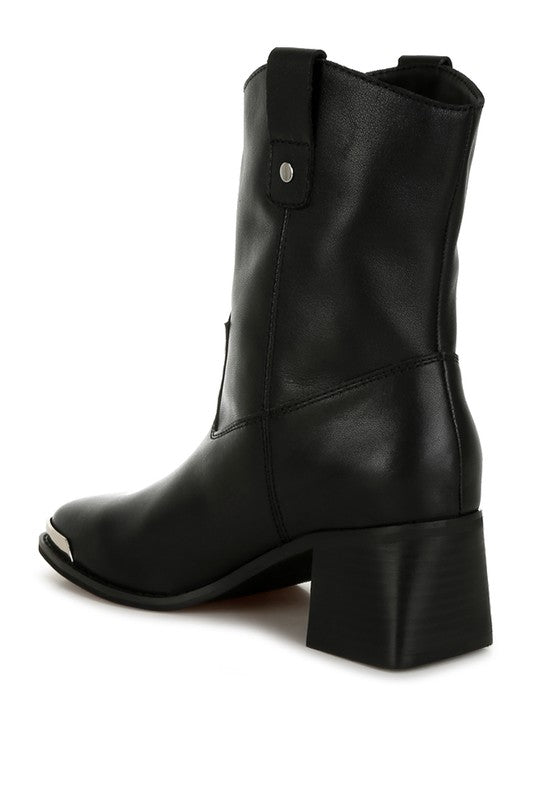 Iliad Genuine Leather Metallic Accent Ankle Boots