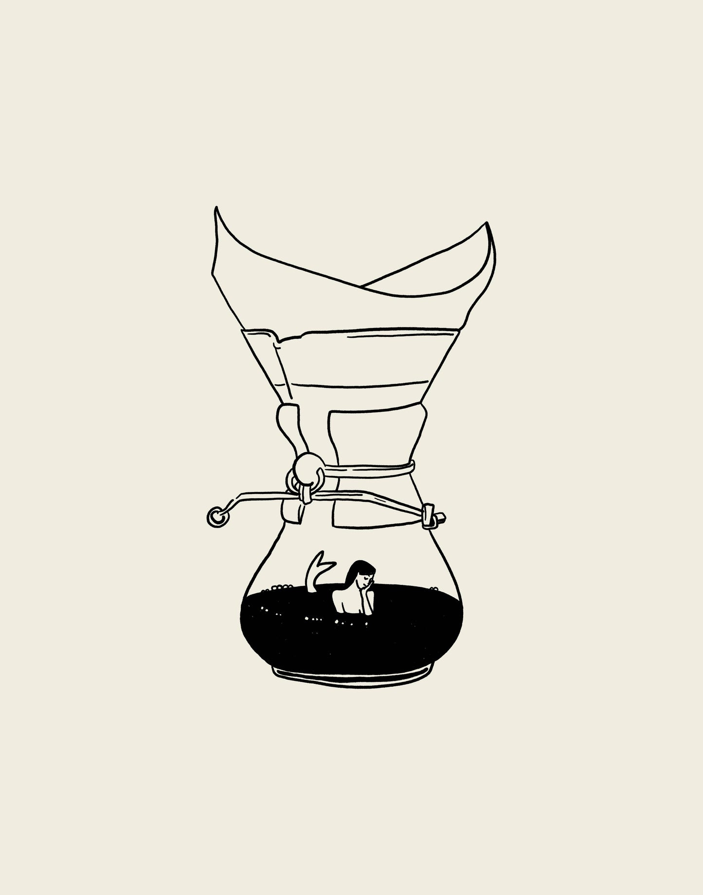 Pour Over Coffee & Mermaid Minimal Art Print