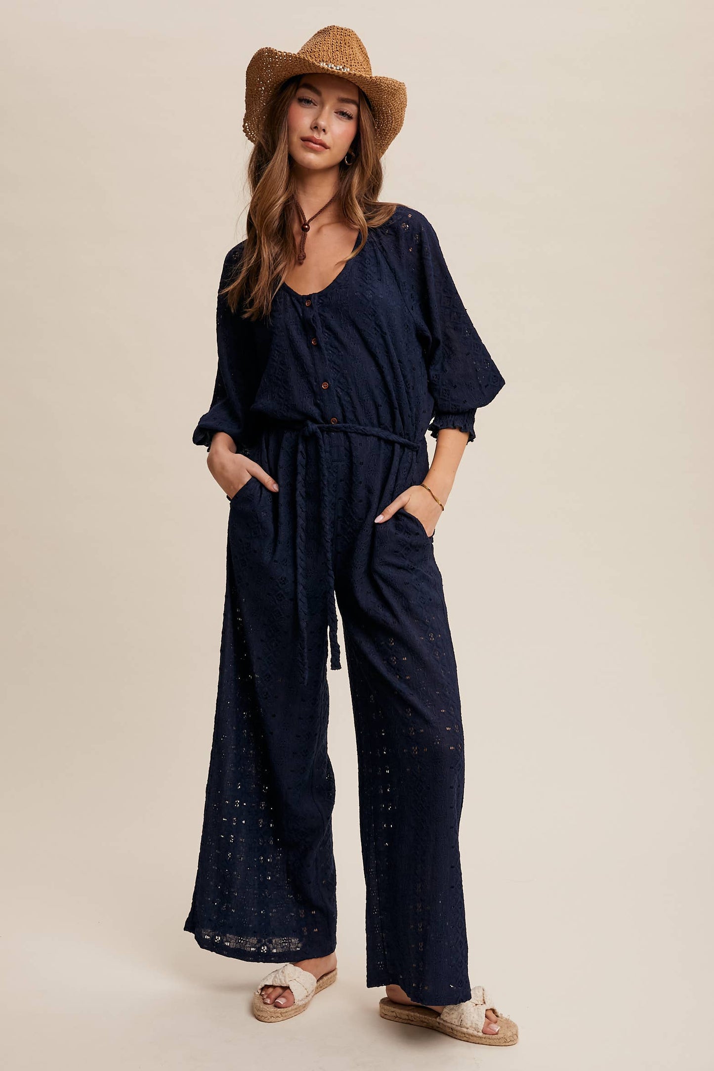 Davina Eyelet Lace Wide Leg Jumpsuit