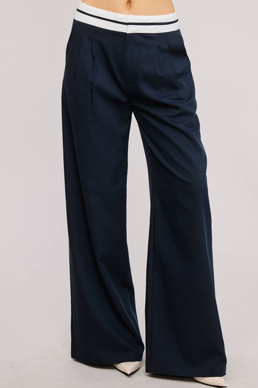 Monica Contrast Waistband Pleated Trouser Pants
