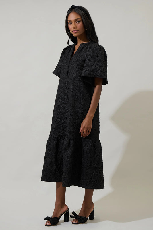 Ely Jacquard Floral Midi Dress