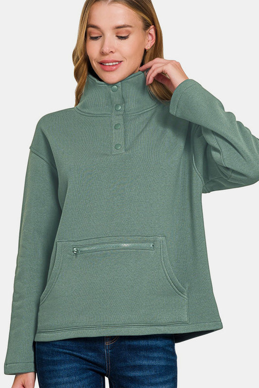 Ria Turtleneck Half Snap Fleece Sweatshirt