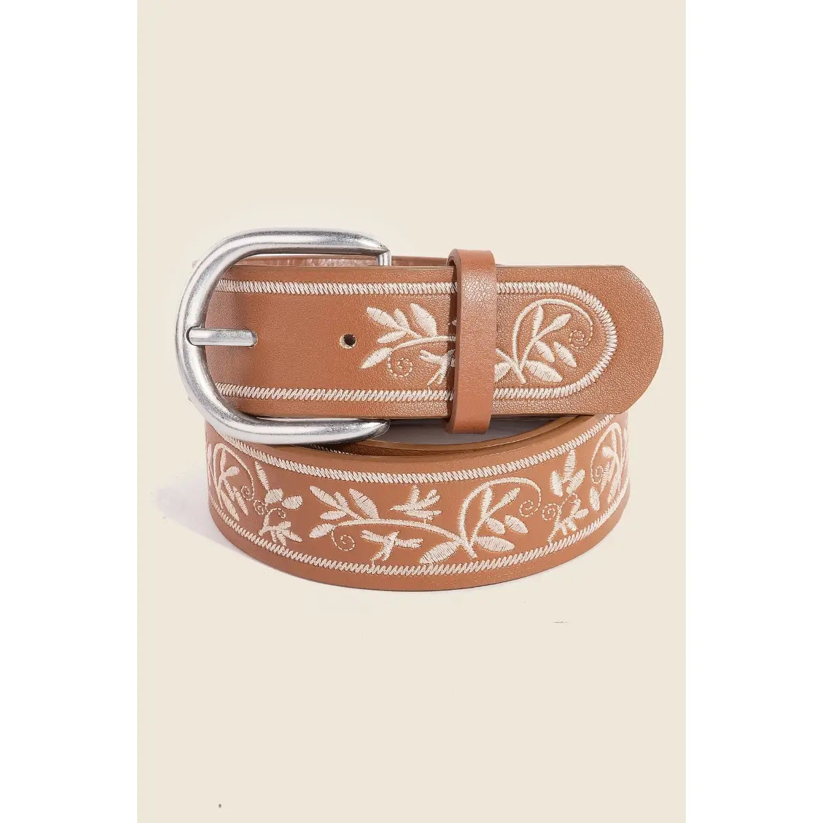 Floral Embroidered Pattern Faux Leather Belt