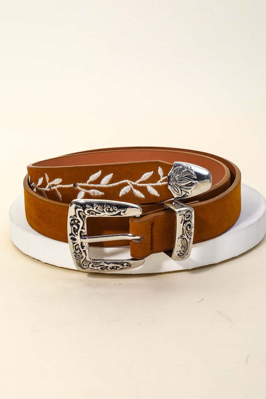 Vine Embroidered Faux Leather Fashion Belt