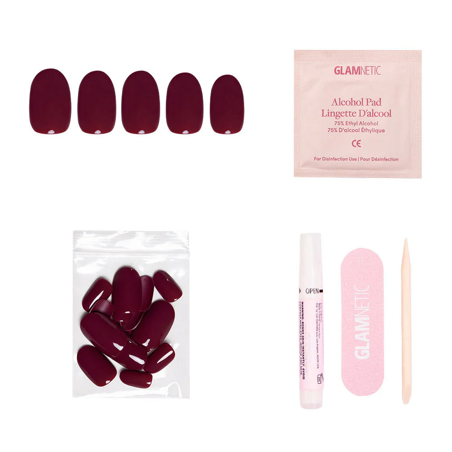 Berry Maroon Press-On Nails - Short Round