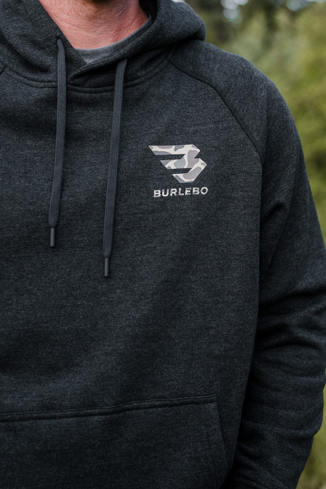 Fleece Hoodie - Camo Signature Logo - Heather Black