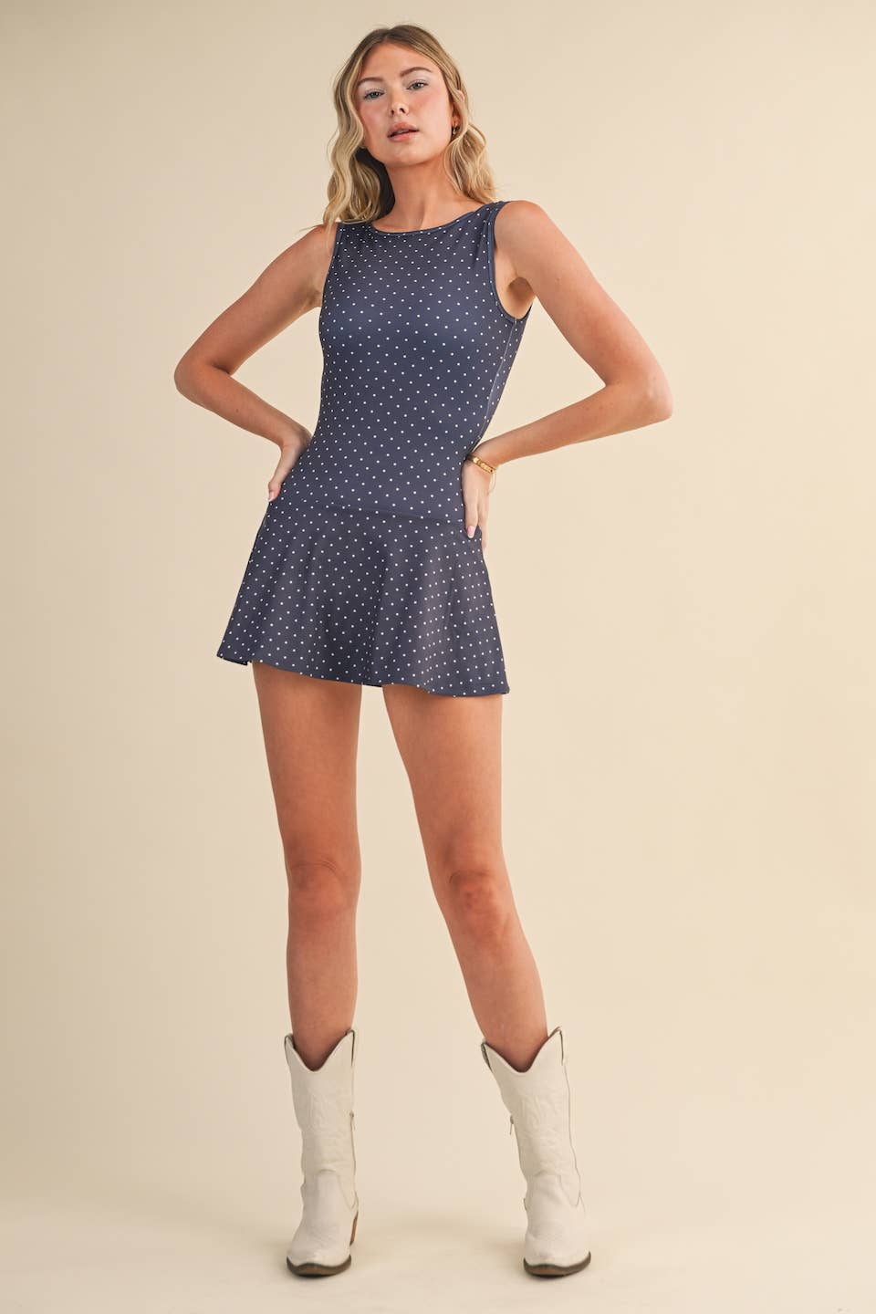 Sally Polka Dot Print A-Line Mini Dress with Drop Waist