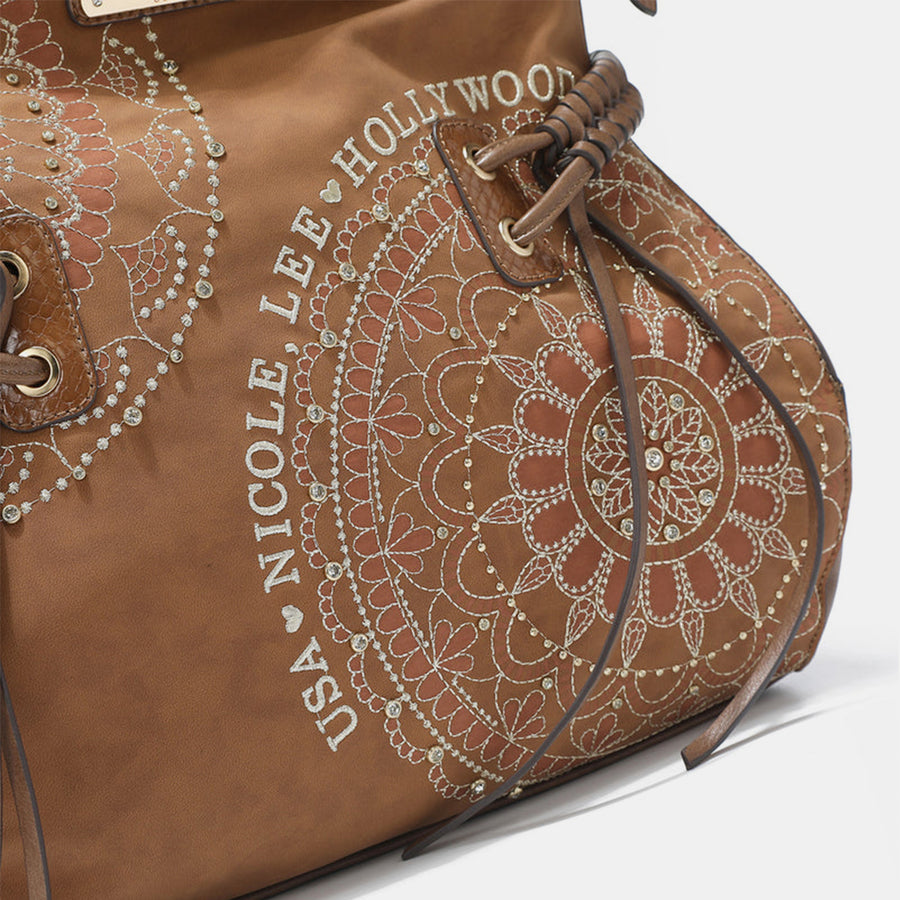 Nicole Lee USA Inlaid Rhinestone Embroidery Hobo Bag