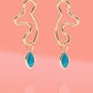 Abstract Wiggle Gold Plated Hoops - Blue Glass Charm
