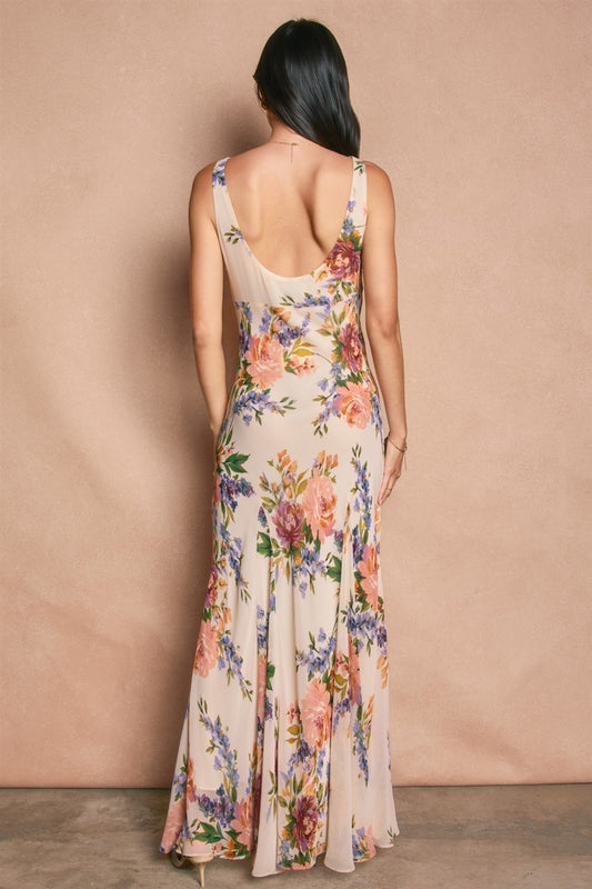 Delicate Affair Cowl Neck Godet Maxi Dress