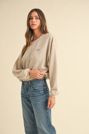 Malibu Vintage Embroidery Crop Sweatshirt - Taupe