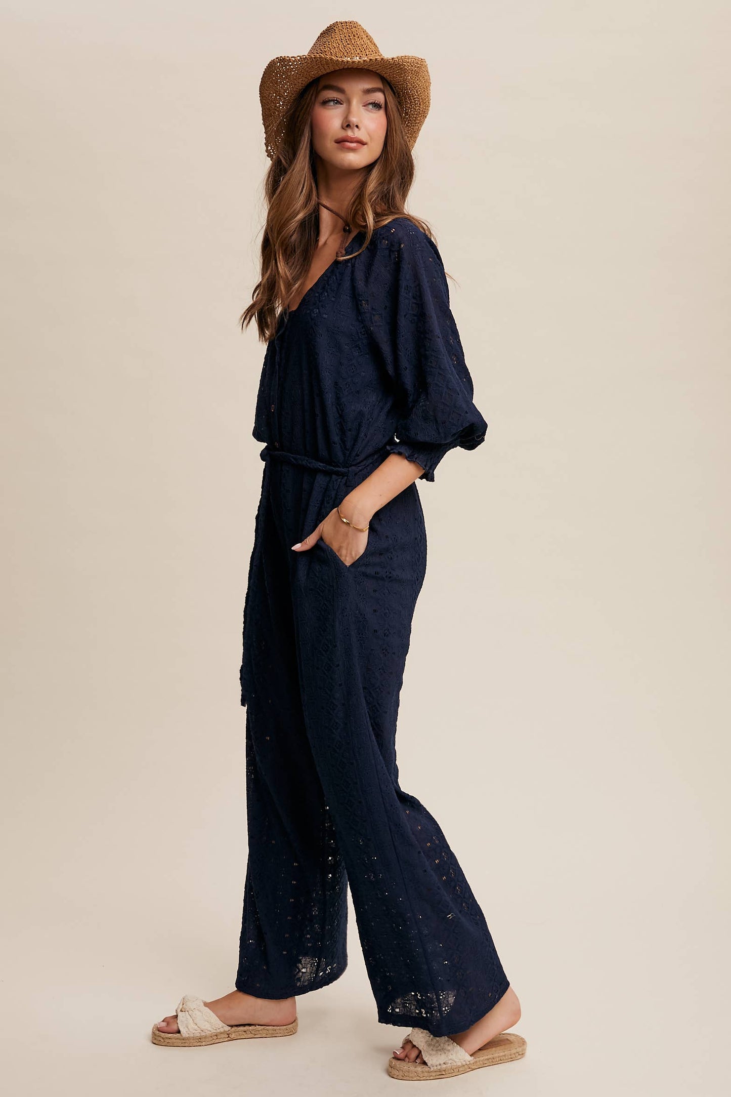 Davina Eyelet Lace Wide Leg Jumpsuit