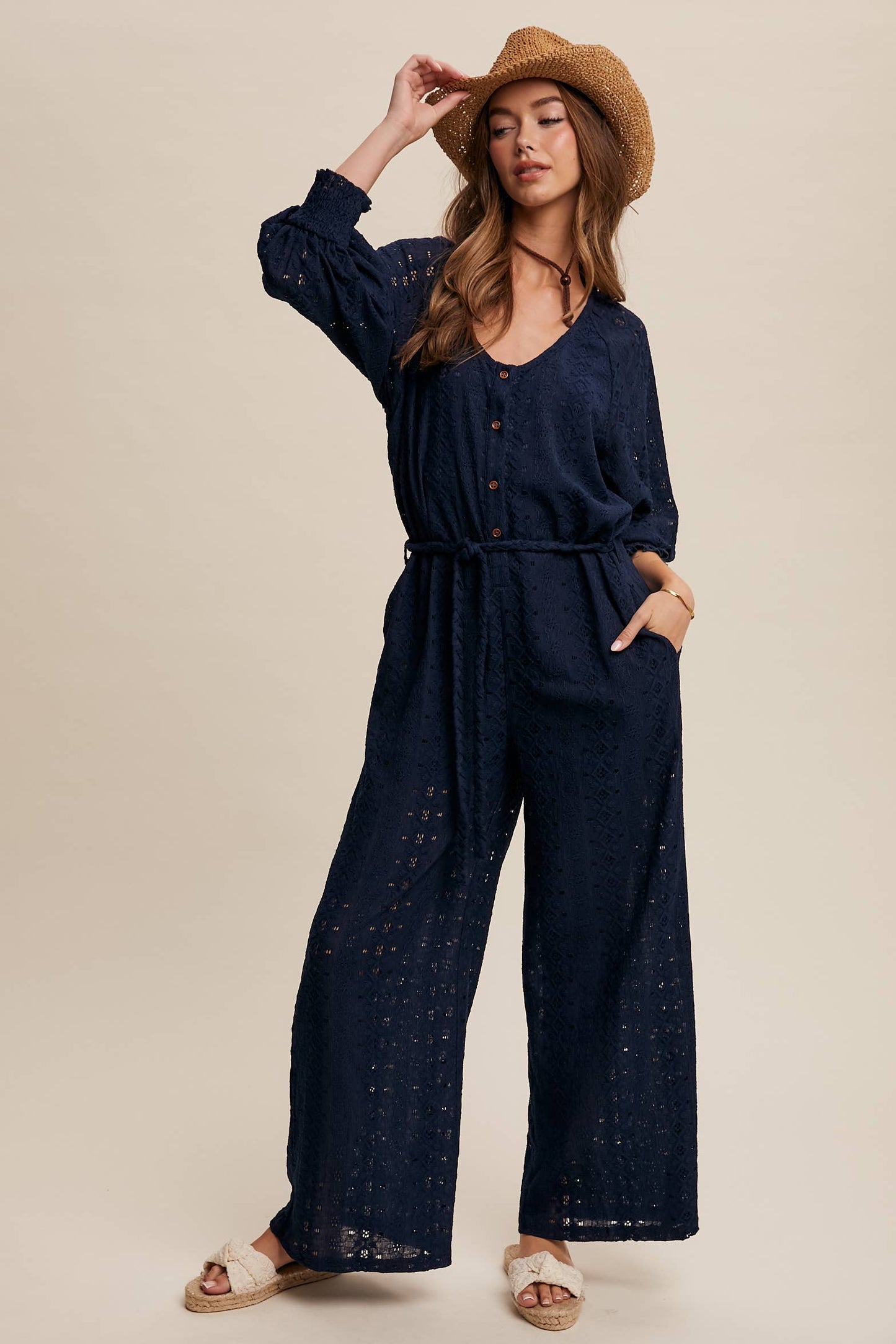 Davina Eyelet Lace Wide Leg Jumpsuit
