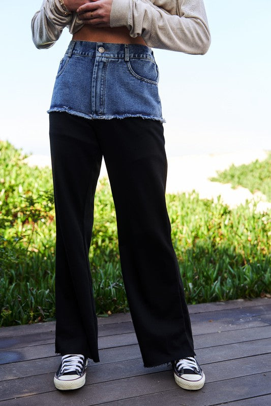 Bold Moves Denim Patchwork Wide Leg Pants