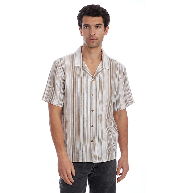 Phillip Vertical Stripe Textured Knit Button Up Shirt