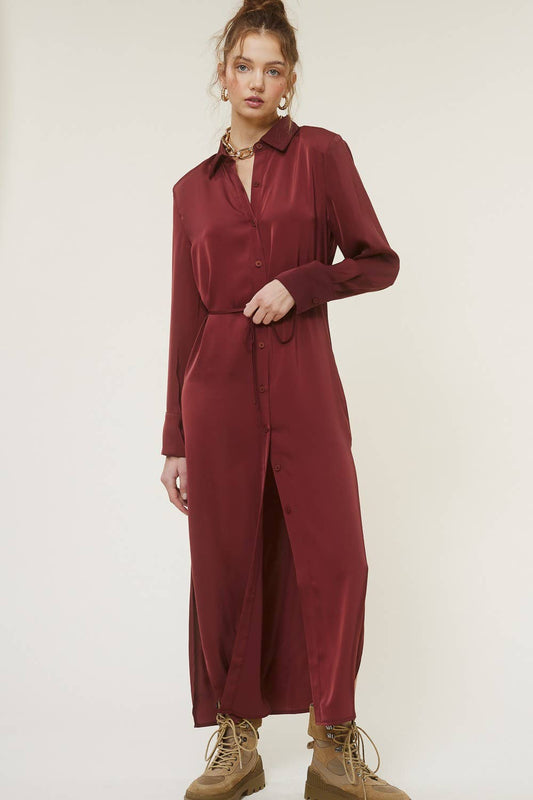 Nadia Silky Button-Down Shirt Dress