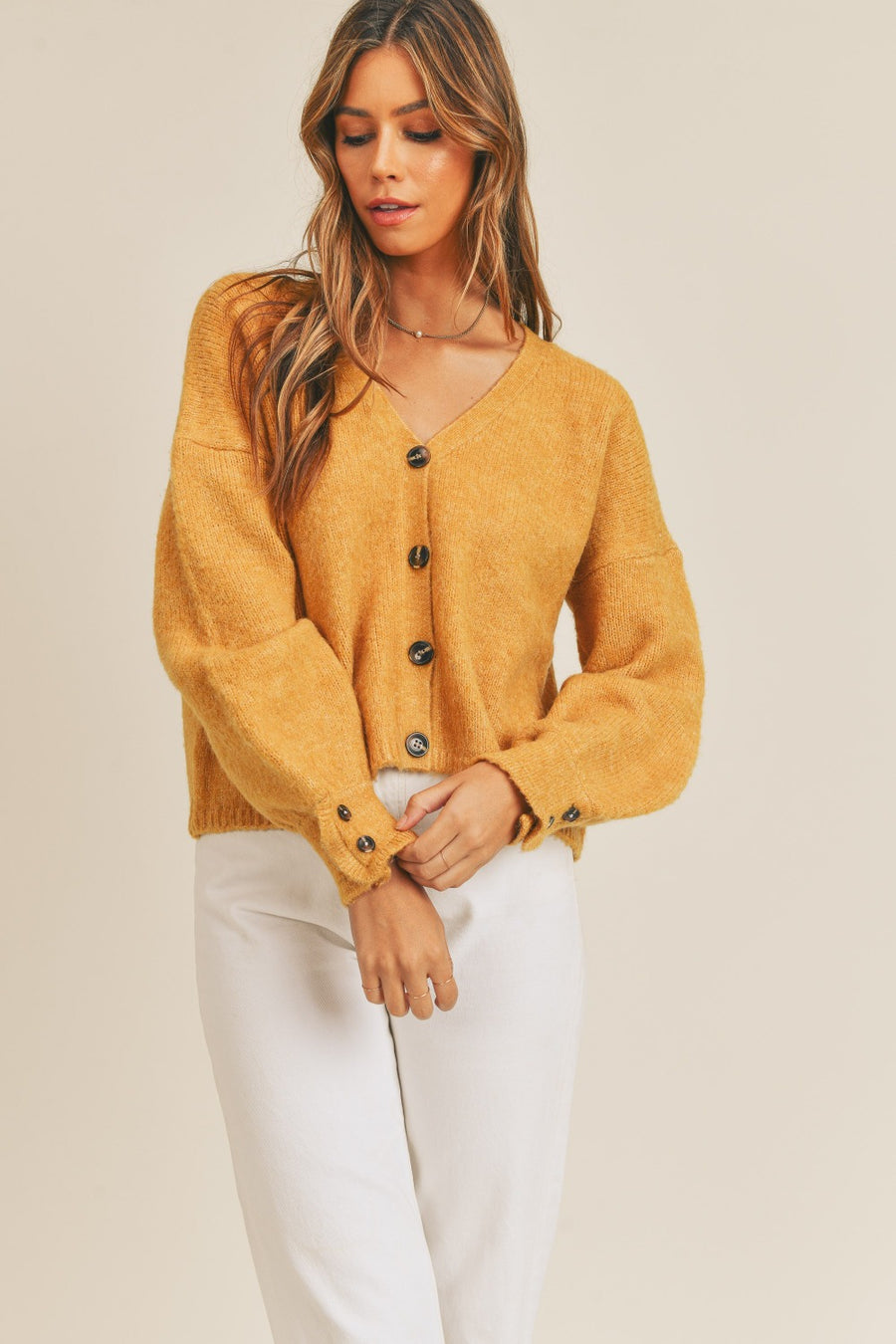 Evelyn Button Down Cardigan - Mustard