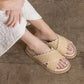 The Fabby | Beige Double Strap Raffia Slide