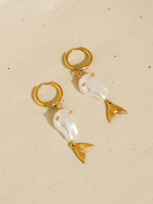 Pearlette 18K Gold Non-Tarnish Pearl Mermaid Tail Earrings