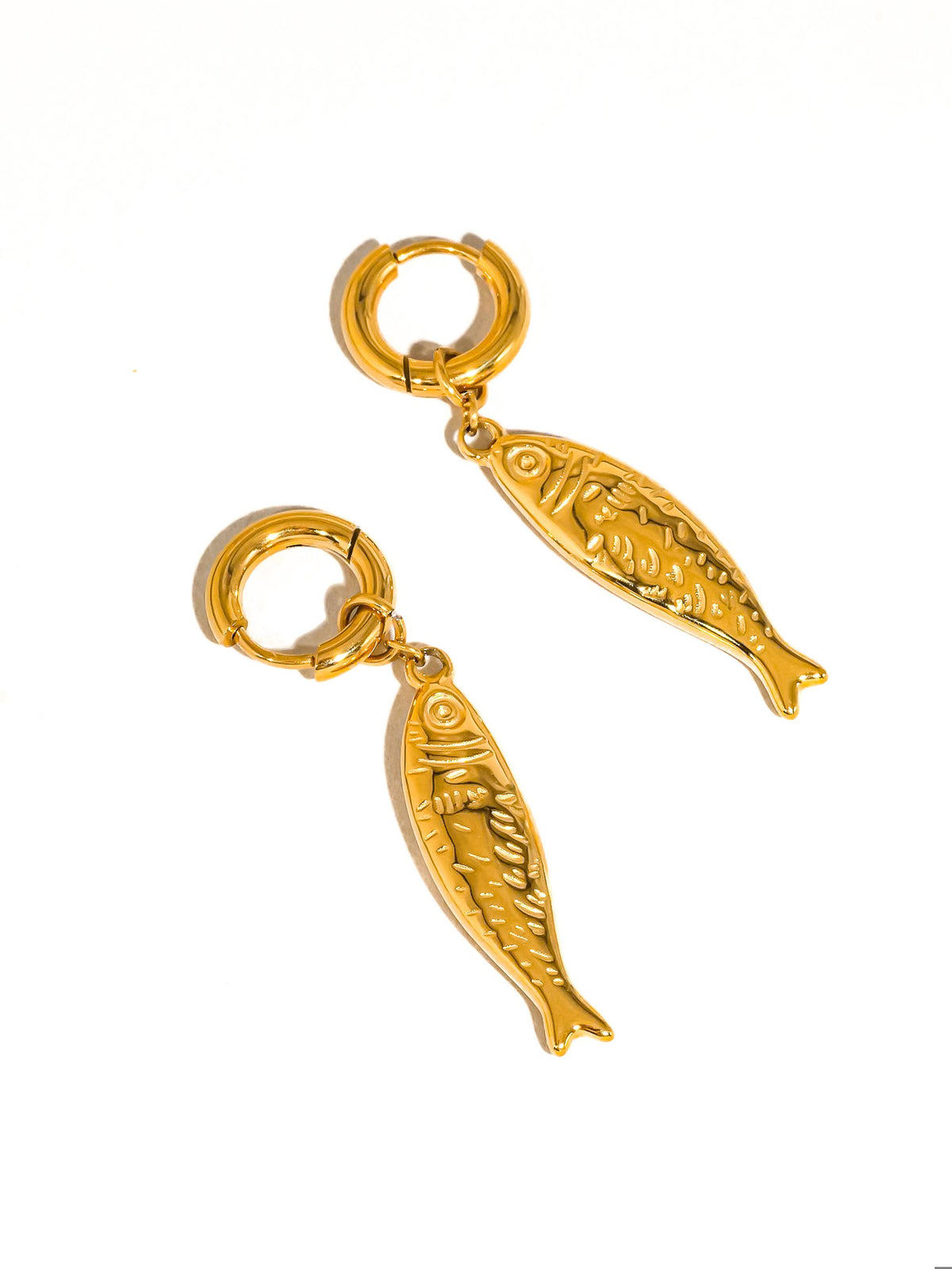 Nibe 18K Gold Non-Tarnish Fish Hoop Earrings