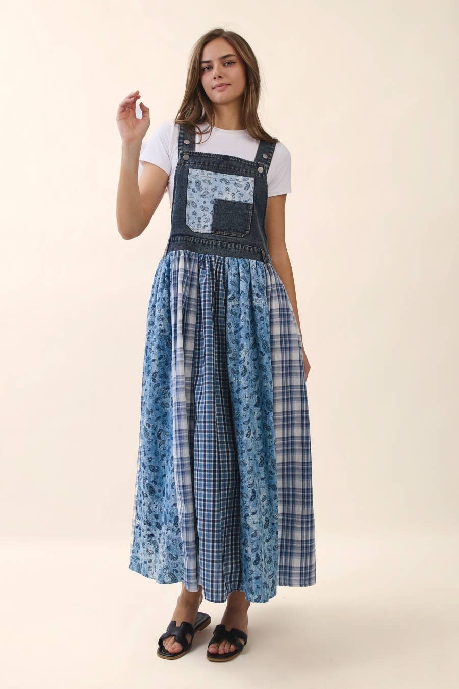 Sable Mixed Patchwork Overall Dress