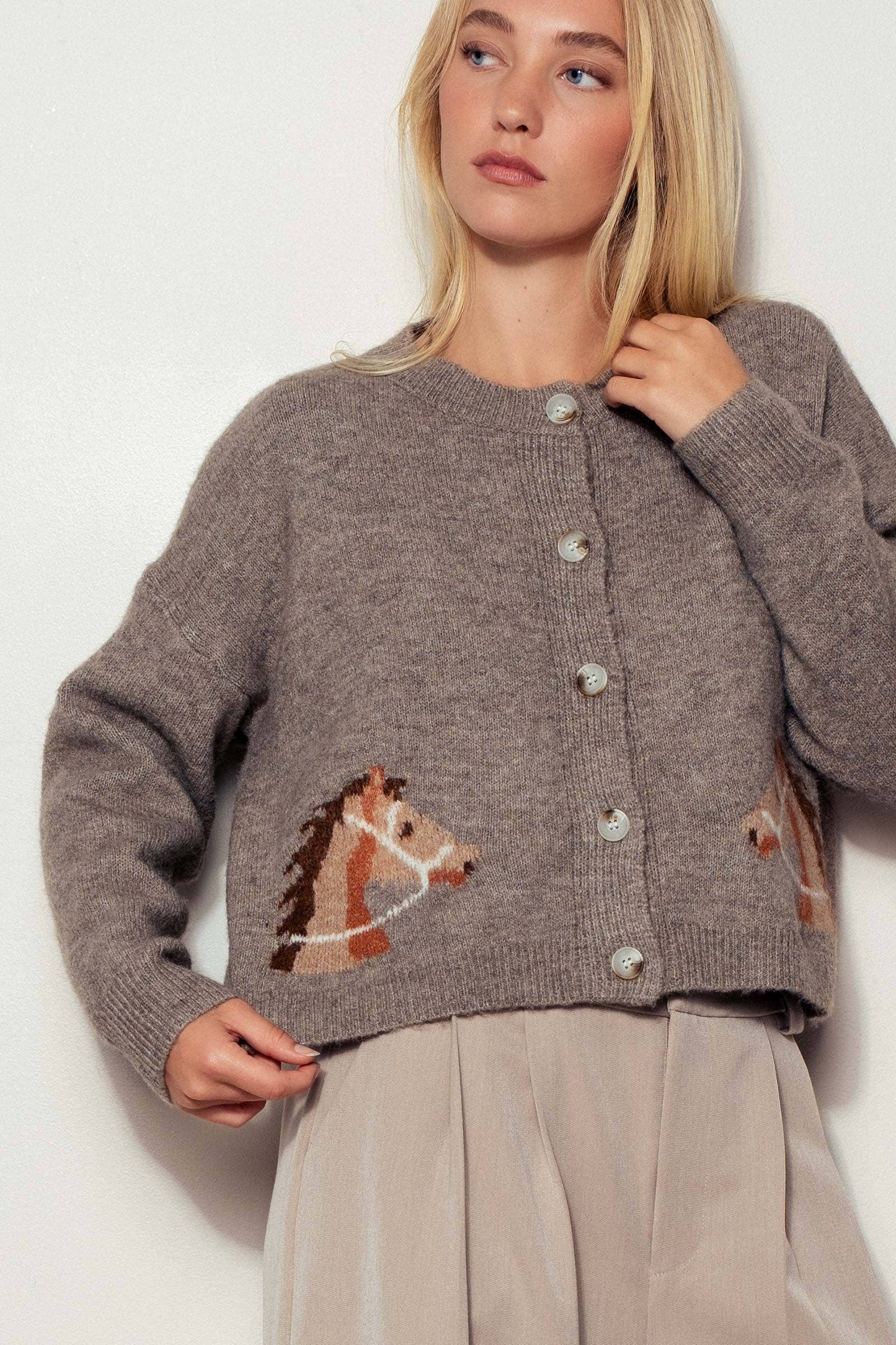 Western Horse Crew Neck Cardigan