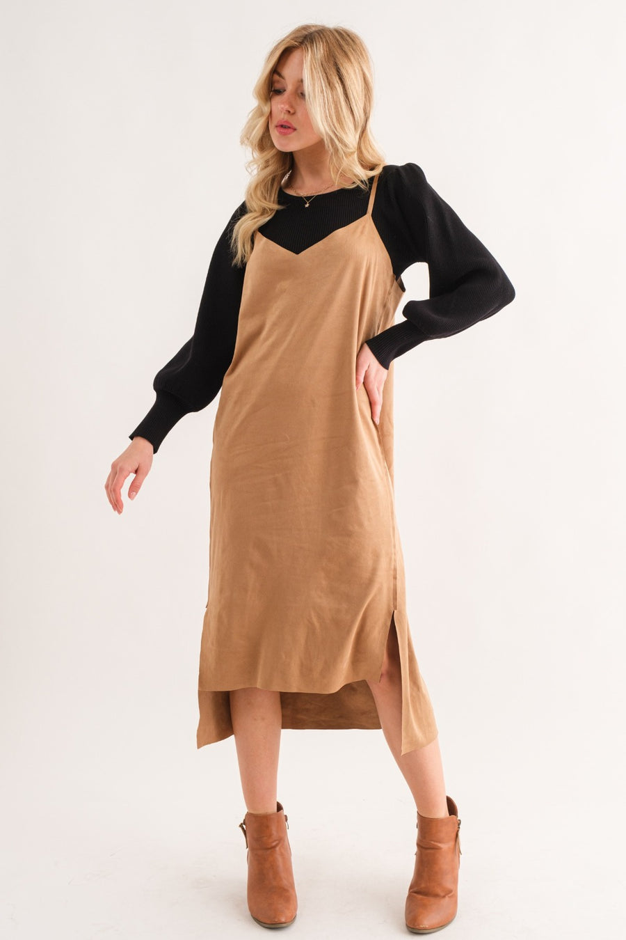 Wishful Thinking Faux Suede Midi Dress