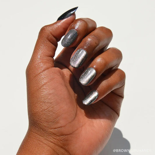 Galactic Press-On Nails |Short Round | Shimmery Black Glitter