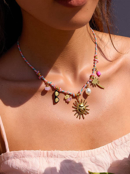Sorrento 18K Gold Non-Tarnish Charm Beaded Sun Necklace