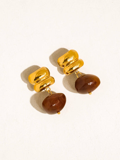 Annina 18K Gold Non-Tarnish Agate Drop Earrings
