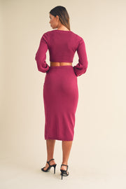 Atlas Knit Top and Midi Skirt Set - Magenta