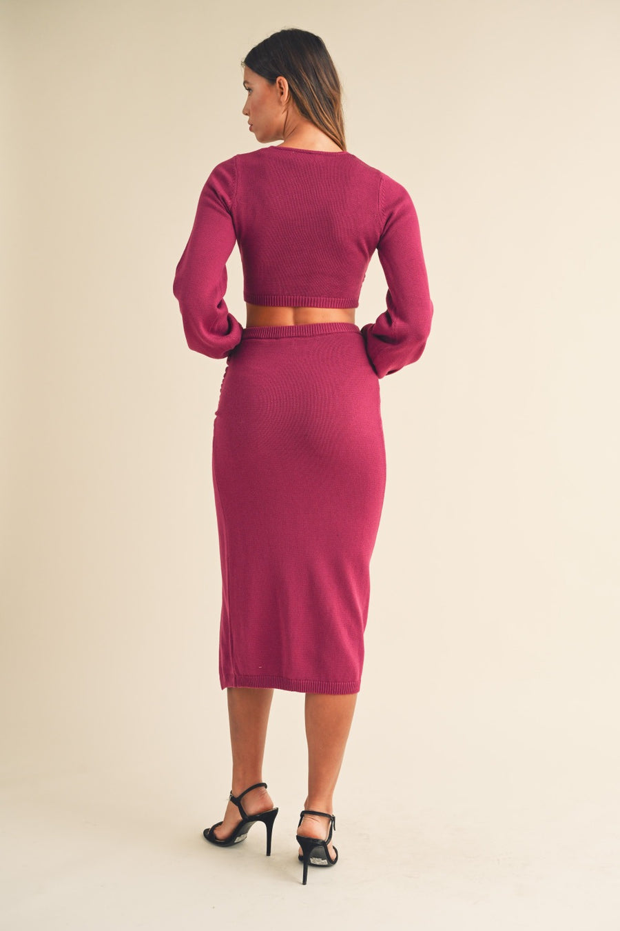 Atlas Knit Top and Midi Skirt Set - Magenta