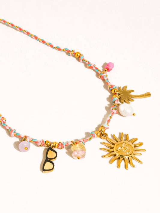 Sorrento 18K Gold Non-Tarnish Charm Beaded Sun Necklace