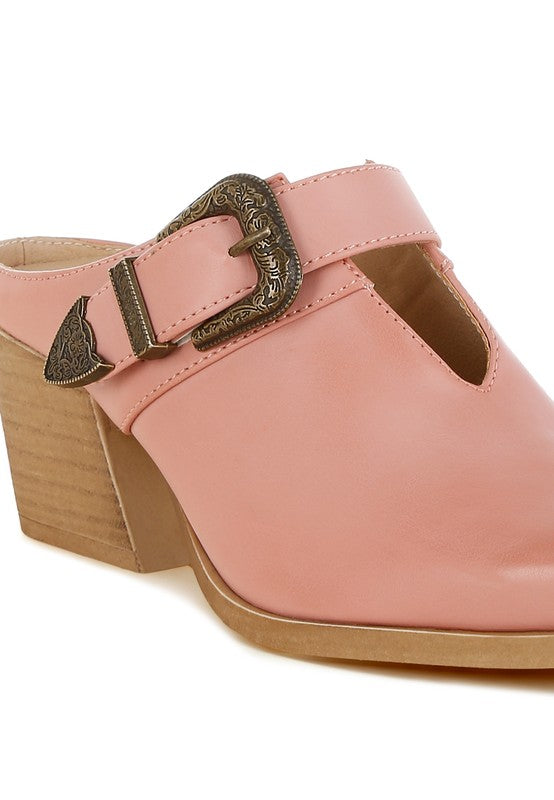 Holler Carved Buckle Statement Mules