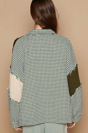 Peregrin Houndstooth Contrast Shacket -Olive