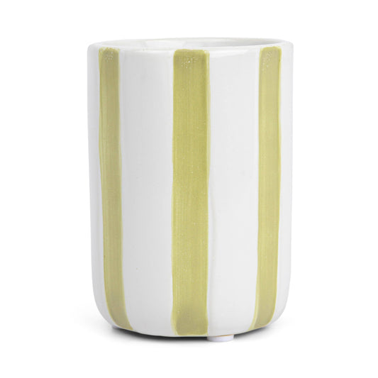 Green Striped Ceramic Candle: Cascading Apple Santal