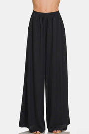 Pantalones de mezcla de lino plisados ​​Always Near - Negro