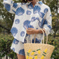 Tropical Lemon Embroidered Straw Tote
