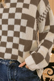 Alberta Checkered Contrast Chunky Sweater