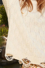 Checkered Distressed Edge Sweater - Cream