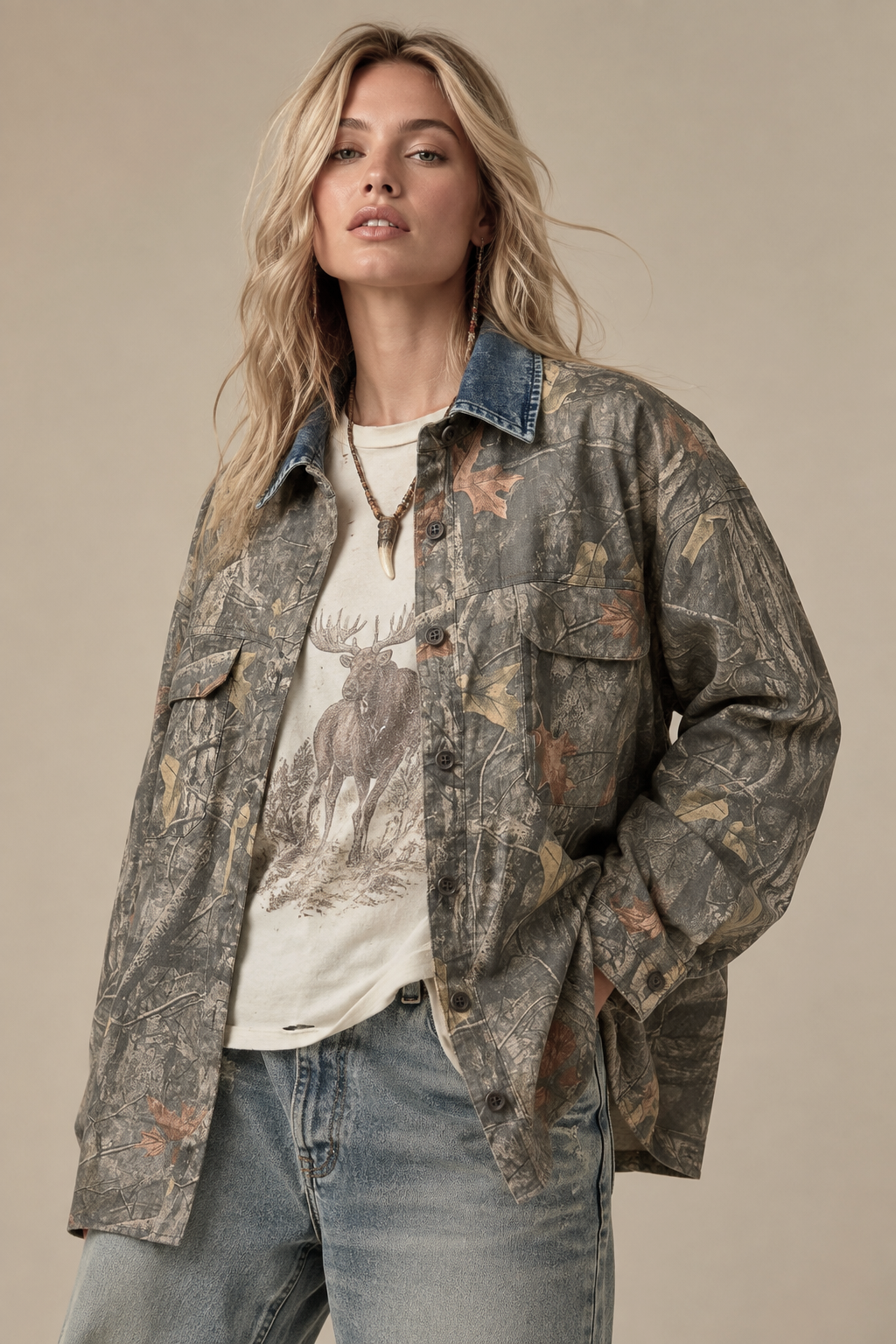 Mesa Denim Collar Camo Shacket