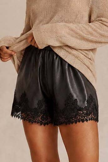 Elm Lace Trim Faux Leather Shorts