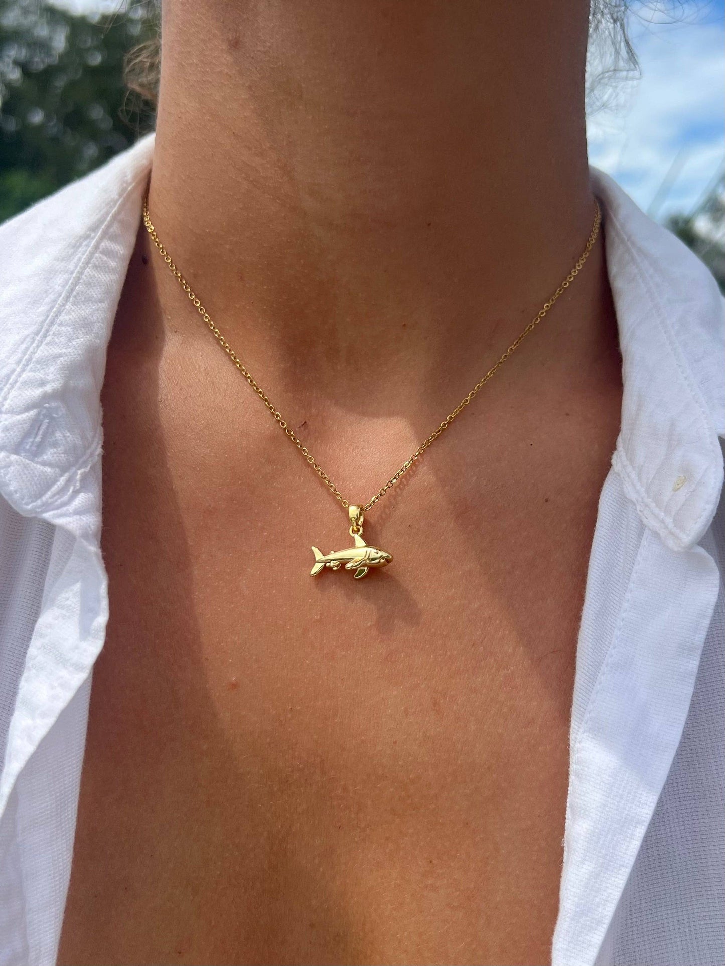 Gold Shark Necklace | Waterproof Surfer Beach Jewelry