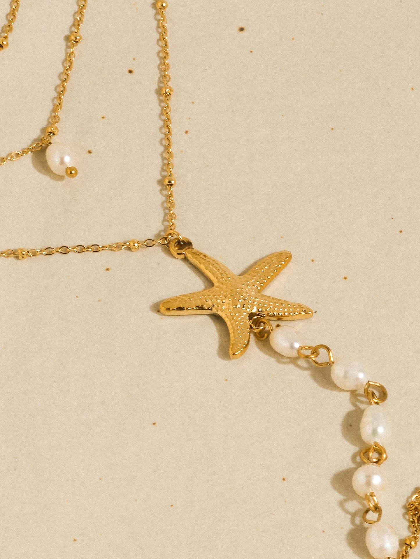 Santorini 18K Gold Non-Tarnish Star & Pearl Layered Necklace