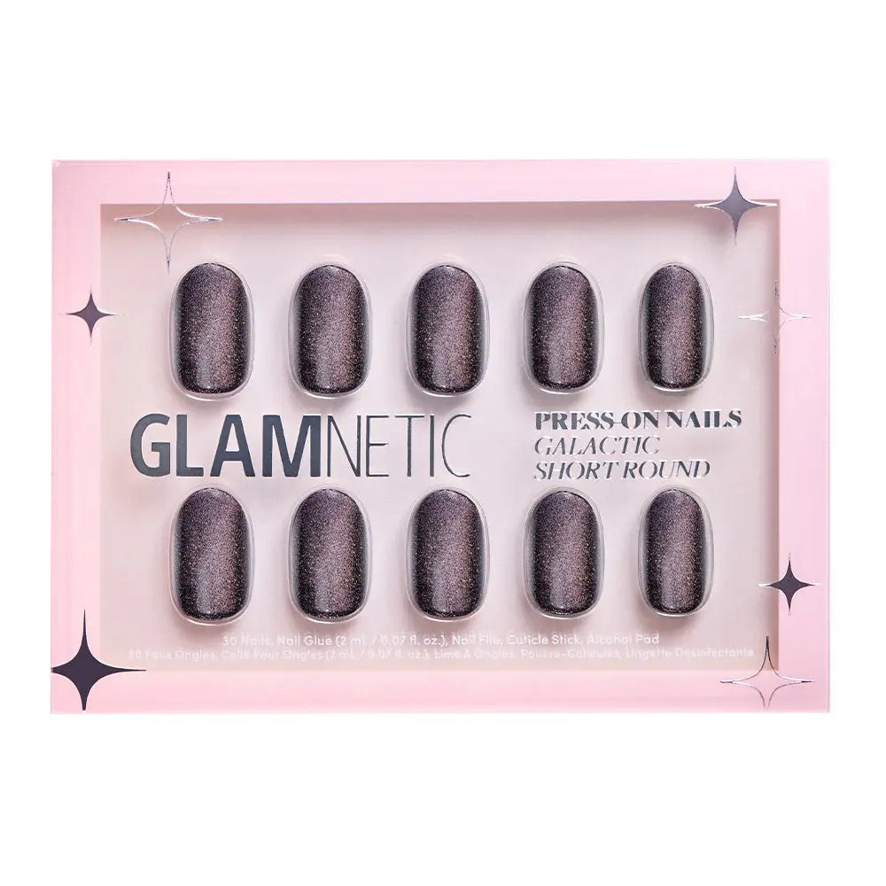 Galactic Press-On Nails |Short Round | Shimmery Black Glitter