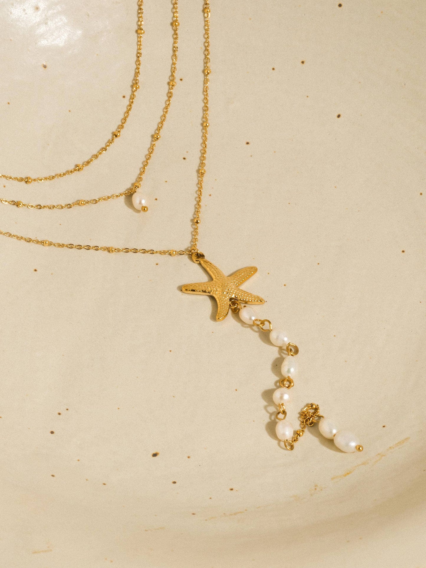 Santorini 18K Gold Non-Tarnish Star & Pearl Layered Necklace