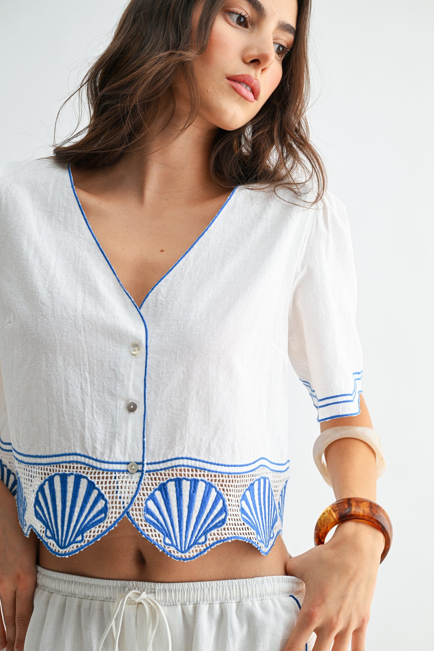 Maureen Crop Top With Shell Embroidered