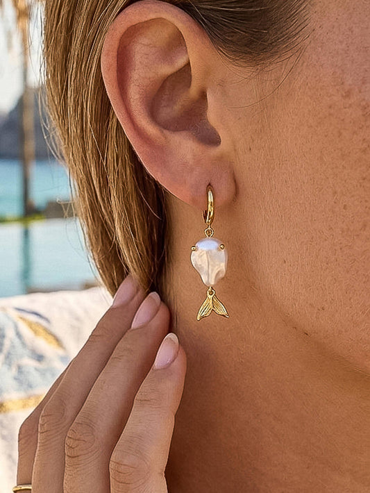 Pearlette 18K Gold Non-Tarnish Pearl Mermaid Tail Earrings